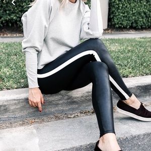 SPANX Black Leggings with White Side Stripe